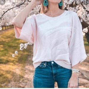 CAbi Pink Shy Boxy Pullover Balletcore Sweater